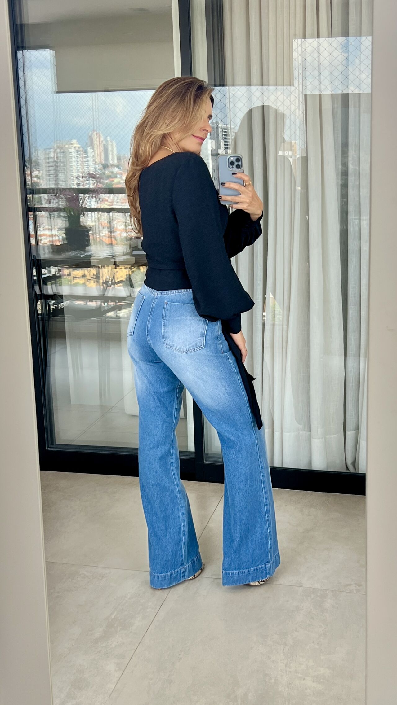Calça wide leg jeans *17126